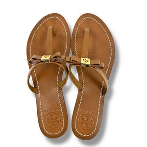 Tory Burch Leighanne Bow Thong Sandals in Tan Size 8M